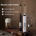 MOSHOU Electric Milk Frother Handheld, 3 Speeds Coffee Whisk Foam Maker with USB C Rechargeable, Whisk Drink Mixer for Lattes Frappe Matcha Hot Chocolate, Egg with 3 Mixer Heads (Black)