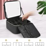 Relavel Makeup Bag with LED Mirror, Travel Make Up Bag Cosmetic Organizer Case with Makeup Mirror for Women, Rechargeable Vanity Mirror with 3 Color Light & Brightness Adjustment, Adjustable Dividers