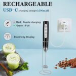 BSRGMS Milk Frother Handheld with Stand, Electric Whisk 3 Speed Adjustable, Drink Mixer with Stainless 3 Whisk, Rechargeable Hand Frother Wand, Foam Maker for Latte Cappuccino Hot Chocolate Egg Black