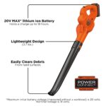 BLACK+DECKER 20V MAX Cordless Leaf Blower, Lawn Sweeper, 130 mph Air Speed, Lightweight Design, Battery and Charger Included (LSW221)