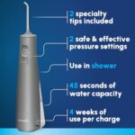 Waterpik Cordless Pulse Rechargeable Portable Water Flosser for Teeth, Gums, Braces Care and Travel with 2 Flossing Tips, Waterproof, ADA Accepted, WF-20 Gray, Packaging May Vary