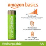 Amazon Basics 4-Pack Rechargeable AA NiMH High-Capacity Batteries, 2400 mAh, Recharge up to 400x Times, Pre-Charged