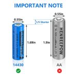 Henreepow 14430 3.2v Rechargeable Solar Batteries, 500mAh LiFePO4 Lithium Phosphate Battery for Outdoor Solar Garden Lights, Shaver, Flashlight, Toothbrush (4pack-Not AA Size)