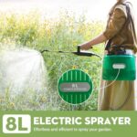 Battery Powered Garden Sprayer 2 Gallon, Rechargeable Pump Sprayer with 4 Mist Nozzles & Retractable Wand?Portable Water Electric Sprayers in Lawn and Garden with Adjustable Shoulder Strap?Green?