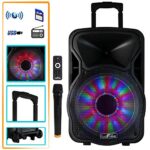 beFree Sound 12 Inch 2500 Watt Bluetooth Rechargeable Portable Party PA Speaker with Illuminating Lights,Black,BFS-12 Portable Speaker