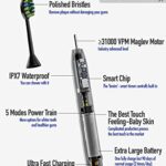 7AM2M Sonic Electric Toothbrush with 6 Brush Heads for Adults and Kids, One Charge for 90 Days, Wireless Fast Charge, 5 Modes with 2 Minutes Build in Smart Timer, Electric Toothbrushes(Black)