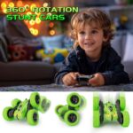 RacingFun Remote Control Car Fast RC Cars,2.4Ghz Double Sided 360° Rotating RC Stunt Cars with Headlights,All Terrain Rechargeable Car Toys for Boys Ages 5-7 8-12,Birthday Gifts for Kids Green