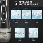 H2ofloss Water Flosser Portable Dental Oral Irrigator with 5 Modes, 6 Replaceable Jet Tips, Rechargeable Waterproof Teeth Cleaner for Home and Travel -300ml Detachable Reservoir