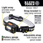 Klein Tools 56049 Rechargeable Headlamp / LED Lights, Adjustable Fabric Strap with Marker / Pencil Holder, 260 Lumens, for Work and Outdoors