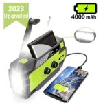 ?Upgraded? Emergency Weather Radio, Hand Crank, 4000mAH, Portable, Solar Charging, with AM/FM/NOAA, 3 LED Flashlights, Motion Sensor, Reading Lamp, SOS Alarm, Rechargeable (Green)