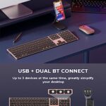 seenda Wireless Bluetooth Keyboard and Mouse Combo (USB + Dual BT), Multi-Device Rechargeable Slim Keyboard and Mouse, Compatible for Win 7/8/10, MacBook Pro/Air, iPad, Tablet – Black Rose Gold