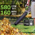 Leaf Blower 580CFM/160MPH Brushless Electric Leaf Blower Cordless with 20V 2X4.0Ah Batteries and Charger, Powerful Battery Powered Leaf Blowers for Lawn Care, Yard, Blowing Leaves, Dust, Snow, etc.