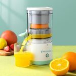 NONOO Portable Electric Citrus Juicer Rechargeable Hands-Free Masticating Orange Juicer Lemon Squeezer with USB and Cleaning Brush (White)