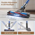 Ljuren Cordless Vacuum Cleaners, Stick Vacuum with 40 Mins Runtime Detachable Battery, 0.5L Dustcup, 80,000PRM Wireless Vacuum with Wall Mount Charging and 4 LED Floor Lights (Coral Blue)