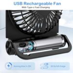 EasyAcc Small Powerful Desk Fan, 2000 Rechargeable Battery Powered Fan – Fully Foldable, Strong Wind, 4 Speeds – USB C Fan for Home, Travel, Cruise, Sporting Events, Hot Flashes – Gifts for Men Women