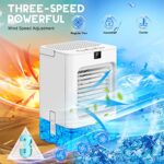 Portable Air Conditioner, Rechargeable Evaporative Air Cooler Humidifier, 2 Timer Mini Air Conditioner, 3 Powerful Wind, 7 Color Light, Aroma Diffuser Air Cooler Desk Spray Fan for Home Office Camping