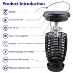 PALONE Solar Bug Zapper 2-in-1 Mosquito Killer Lamp Indoor 4500V Fly Zapper Outdoor Solar Powered with Ground Pole Type-C Rechargeable Insect Fly Trap with UV Light for Home Patio Backyard Camping