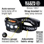 Klein Tools 56048 Rechargeable Auto-Off LED Headlamp, Adjustable Fabric Strap, 400 lms, All-Day Runtime, for Work, Running, Outdoor Hiking