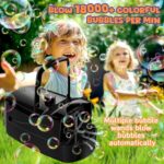 Bubble Machine,18000+ Big Bubbles/Min Automatic Bubble Blower for Kids with 2 Speeds,6 Wands,Operated by Plugin or Batteries Bubble Maker for Outdoor/Indoor Birthday Parties,Wedding (Black)