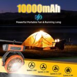 Wavmill Portable Rechargeable Fan – 10000mAh 9-Inch Camping Fan with Light & Hook for Tent, Outdoor – USB Battery Powered Fan for Picnic, BBQ, Fishing, Travel, Hurricane, Jobsite