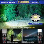 Esgofo High Power Rechargeable Flashlight LED High Lumens, Super Bright 250000 Lumens Handheld Flash Light, Powerful Emergency Linternas, Waterproof, Long Lasting, for Hiking Camping Gift