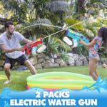 VATOS 2 Pack Electric Water Gun for Adults Kids, 32 FT Long Range Automatic & Manual 1200CC Large Capacity Powerful Water Gun with Light, Rechargeable Water Pistol Squirt Gun for Boys Girls Summer Toy